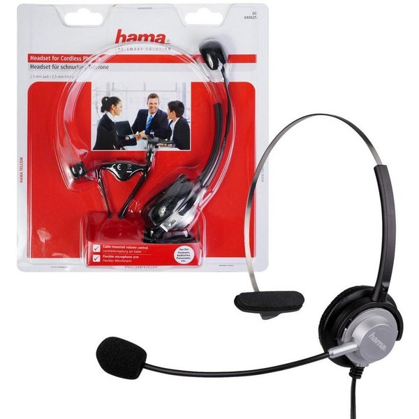 Hama Mono Headset Kopfhörer 2,5mm Klinke Kopfbügel Smartphone-Headset (Universal, Mikrofon, Stummschaltung, etc, Kein, Universal Klinken-Stecker passend für Gig
