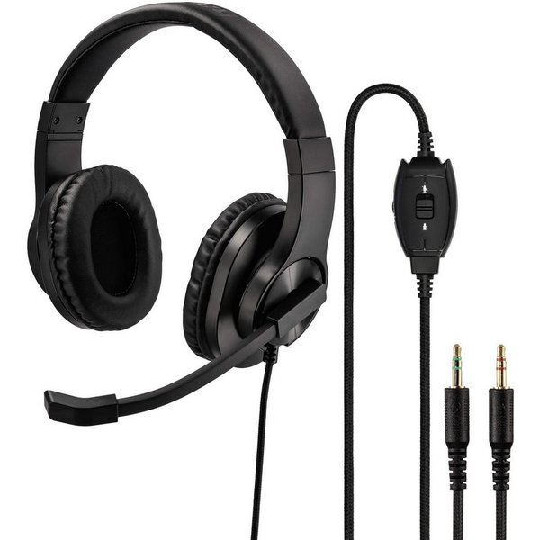 Hama Office Over-Ear Headset 2x 3,5mm Stereo Schwarz PC-Headset (Mikrofon, PC Büro Kophörer Mikrofon Mikro Kopfbügel 2m Kabel Fernbedienung)