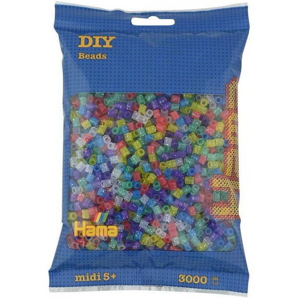 Hama Perlen Bügelperlen Hama Beutel mit 3000 Midi-Bügelperlen Glitter Mix 54