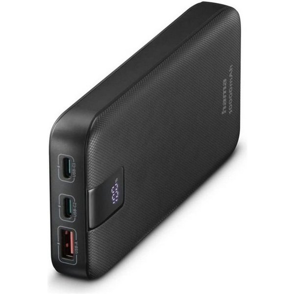 Hama Power Pack 10000 mAh (Schnellladen, 2x USB-C 1x USB-A, mit Ladekabel) Powerbank 10000 mAh, Schnellladefunktion mit Power Delivery, Qualcomm® Quick Carge™ 3