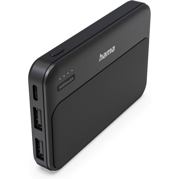 Hama Powerbank 5000 mAh mit 2x USB-A und USB-C Anthrazit Powerbank, Fast Charge, LED-Kapazitätsanzeige, 2x USB-A, Schutzfunktionen