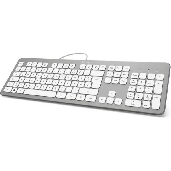 Hama Slim Keyboard Tastatur KC-700 DE-Layout Silber Gaming-Tastatur (Voll-Tastatur Scissor-Tasten Leise Ziffernblock Num-Pad Flach Office)