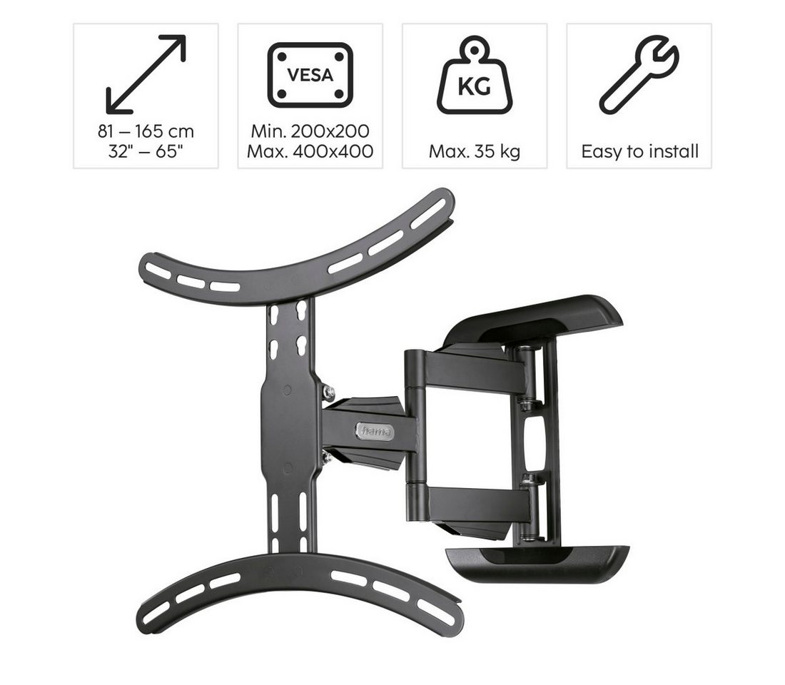 Hama TV-Wandhalterung Halterung, schwenkbar, neigbar, ausziehbar von 81 - 165 (32" - 65), (bis 65 Zoll, max. 35 kg) – Bild 2 von 5