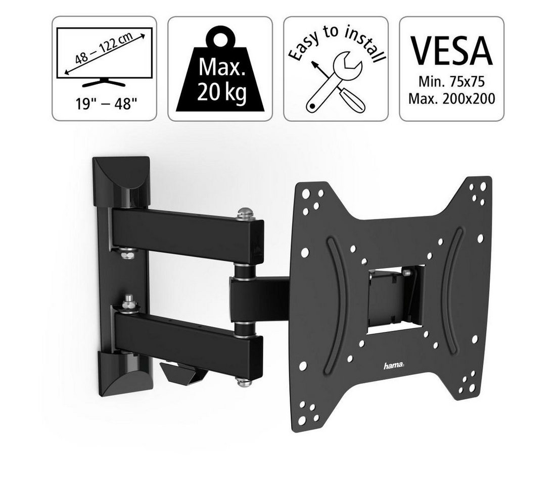 Hama TV-Wandhalterung Halterung, schwenkbar, neigbar, ausziehbar von 48 - 122 (19" - 48), (bis 48 Zoll, max. 20 kg) – Bild 2 von 5