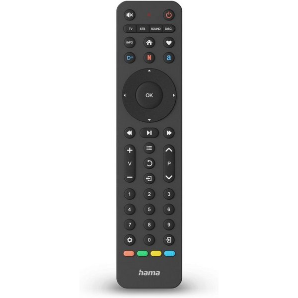 Hama Universal Ersatzfernbedienung für 4 Geräte Universal-Fernbedienung (lernfähig, App-Tasten)