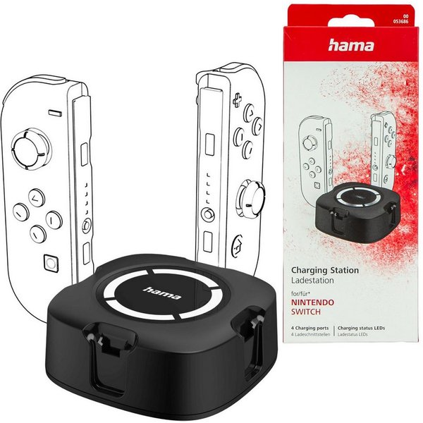 Hama USB Ladestation Ladedock für Nintendo Switch Controller-Ladestation (Quad Ständer Ladeständer Ladegerät für 4 Joy-Con Controller JoyCon Pad)