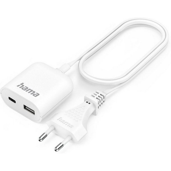 Hama USB Netzteil mit 1,9 m langem Kabel, 3,5A, 1x USB A, 1x USB C, Weiß USB-Ladegerät
