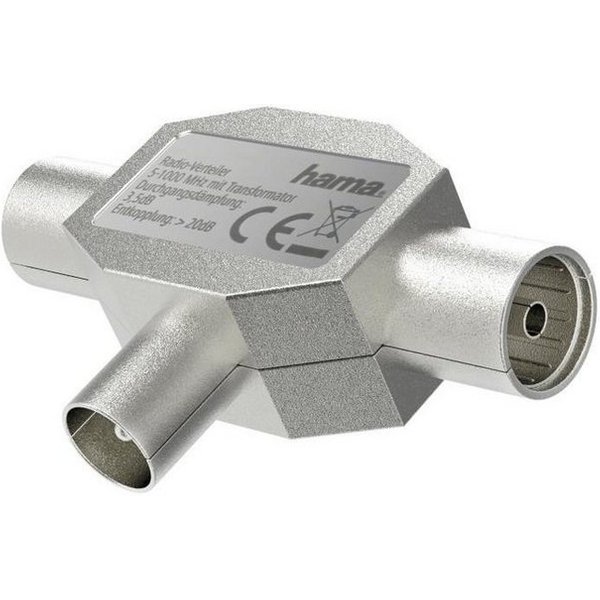 Hama Verteiler Antennenverteiler, Koax Stecker, 2 Koax Kupplungen, Metall