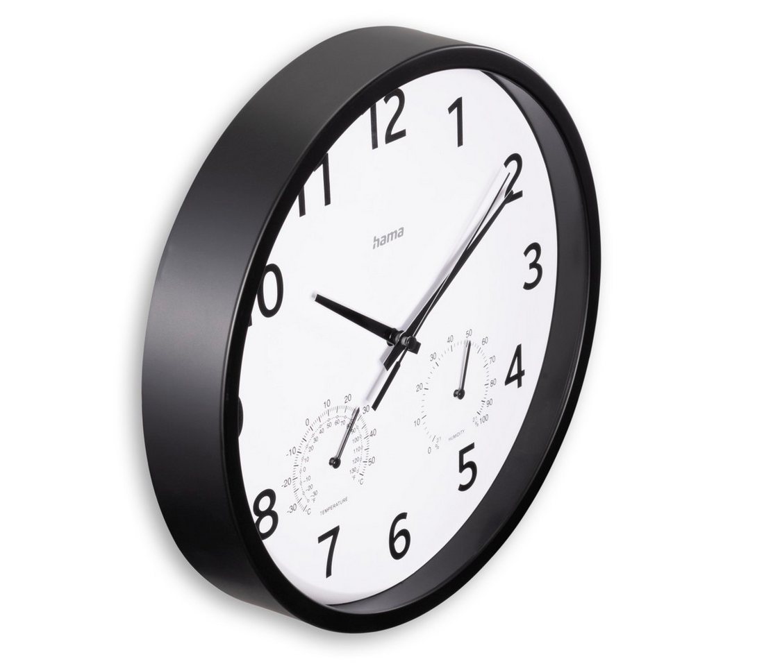 Hama Wanduhr Wanduhr "Malta", Ø 25 cm, ohne Ticken, Schwarz (geräuscharm, mit Thermo-/Hygrometer) – Bild 2 von 3