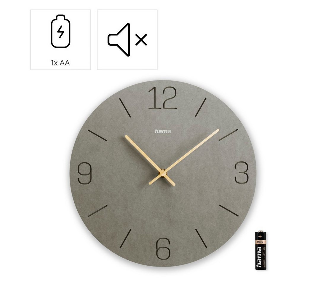 Hama Wanduhr Uhr "Kreta", Ø 30 cm, Grau (eingravierte Ziffern) – Bild 4 von 4
