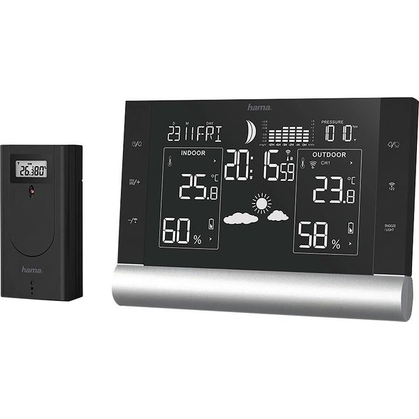Hama Wetterstation, Funk, inkl. Außensensor, Wettervorhersage, mit Wecker Wetterstation (Innen-/Außentemperatur, Thermo-/Hygrometer, Funk, Wecker)