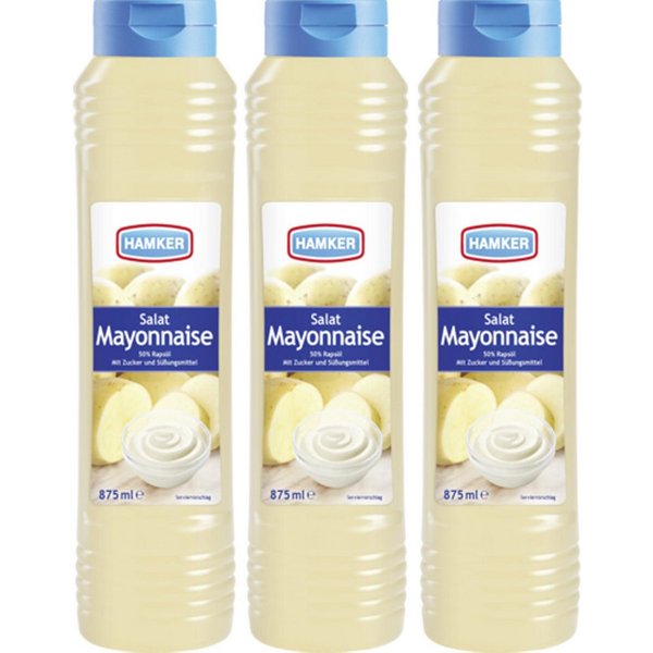 HAMKER Saucen, Hamker Salat Mayonnaise cremig fein würzig mit Rapsöl 875 ml 3er Pack