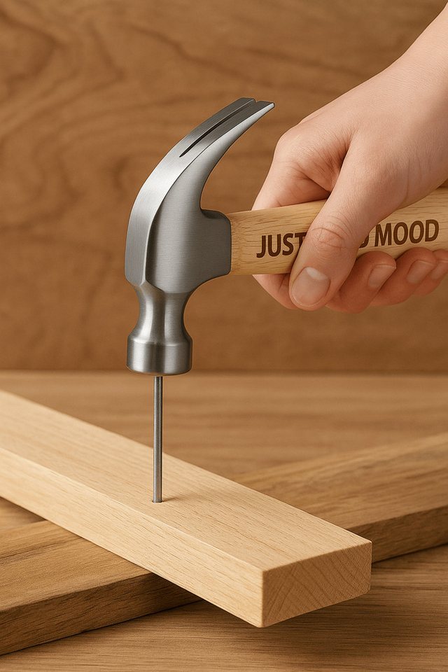 JUSTGOODMOOD Hammer JUSTGOODMOOD Mini Hammer Stahlhammerkopf Echtholzgriff Kompakt Robust (1-St) – Bild 3 von 5