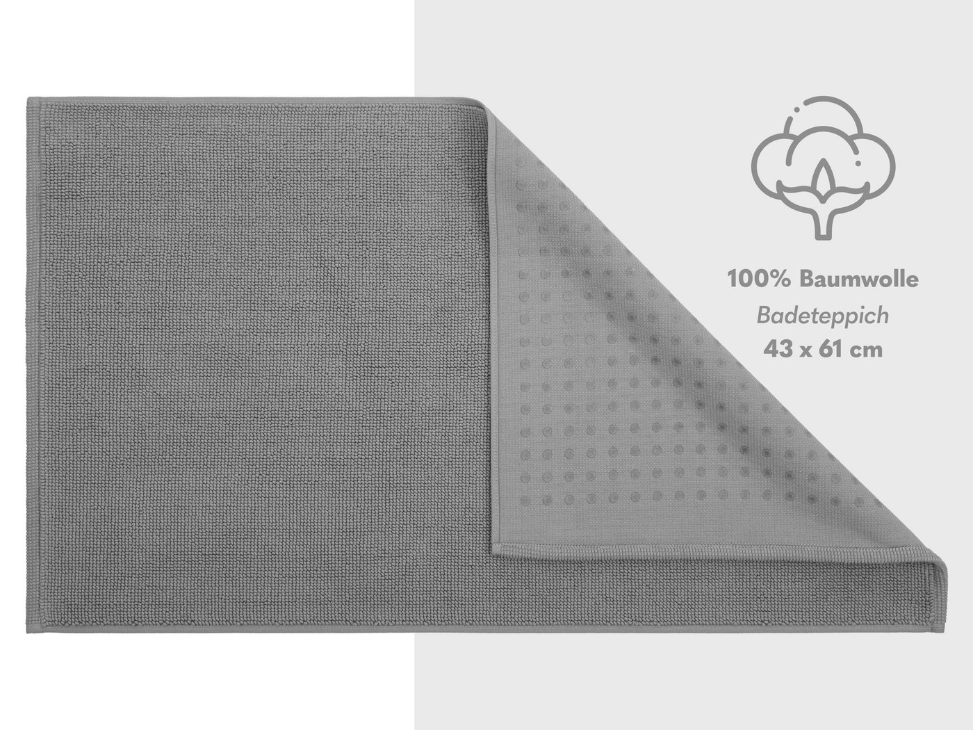 HAMMETEX Badematte rutschfeste Badvorleger, Hotelmatte, Höhe 7,5 mm, rutschhemmend beschichtet, strapazierfähig, Baumwolle, rechteckig, einfarbig, 100% Baumwoll – Bild 3 von 5