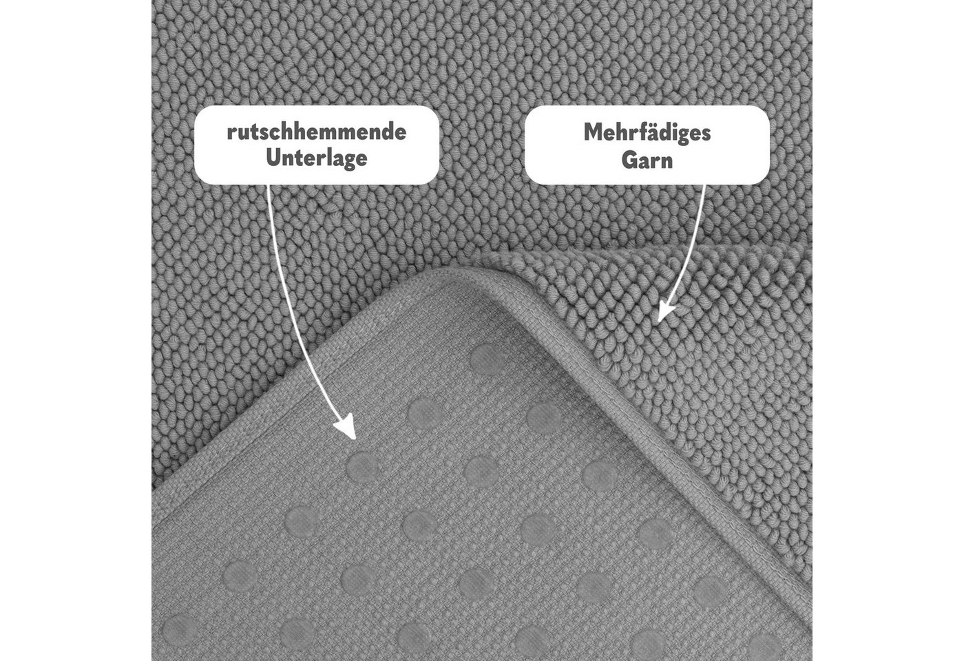 HAMMETEX Badematte rutschfeste Badvorleger, Hotelmatte, Höhe 7,5 mm, rutschhemmend beschichtet, strapazierfähig, Baumwolle, rechteckig, einfarbig, 100% Baumwoll – Bild 5 von 5