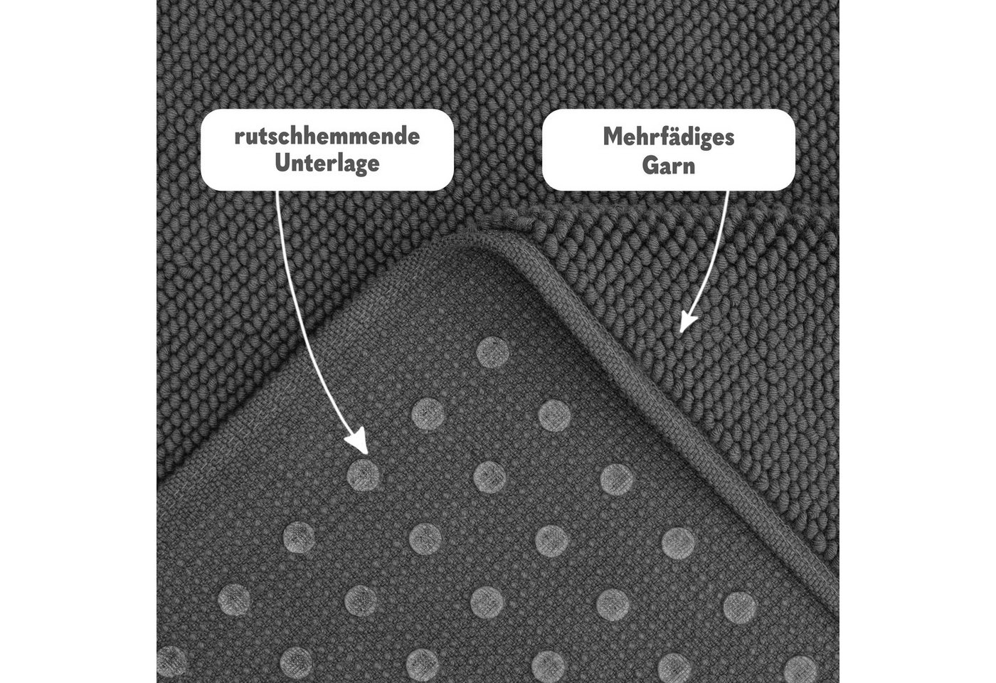 HAMMETEX Badematte rutschfeste Badvorleger, Hotelmatte, Höhe 7,5 mm, rutschhemmend beschichtet, strapazierfähig, Baumwolle, rechteckig, einfarbig, 100% Baumwoll – Bild 5 von 5