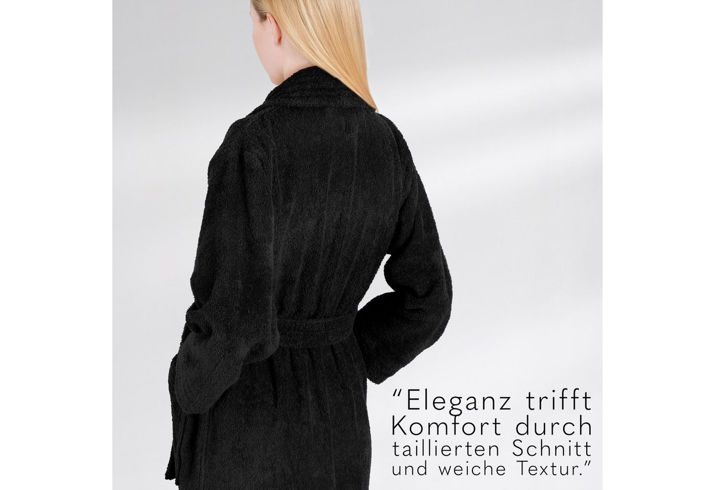 HAMMETEX Damenbademantel Ren, 100% Baumwolle, Langform, Baumwolle, Schalkragen, Gürtel, 380 g/m² Frottee Bademantel mit Taschen – Saugfähig & Weich – Bild 3 von 5