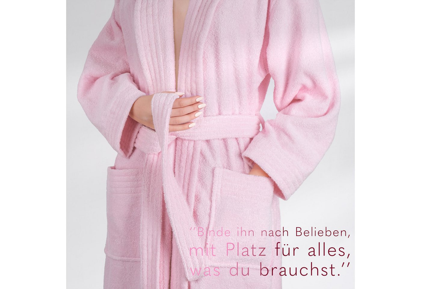 HAMMETEX Damenbademantel Ren, 100% Baumwolle, Langform, Baumwolle, Schalkragen, Gürtel, 380 g/m² Frottee Bademantel mit Taschen – Saugfähig & Weich – Bild 4 von 5