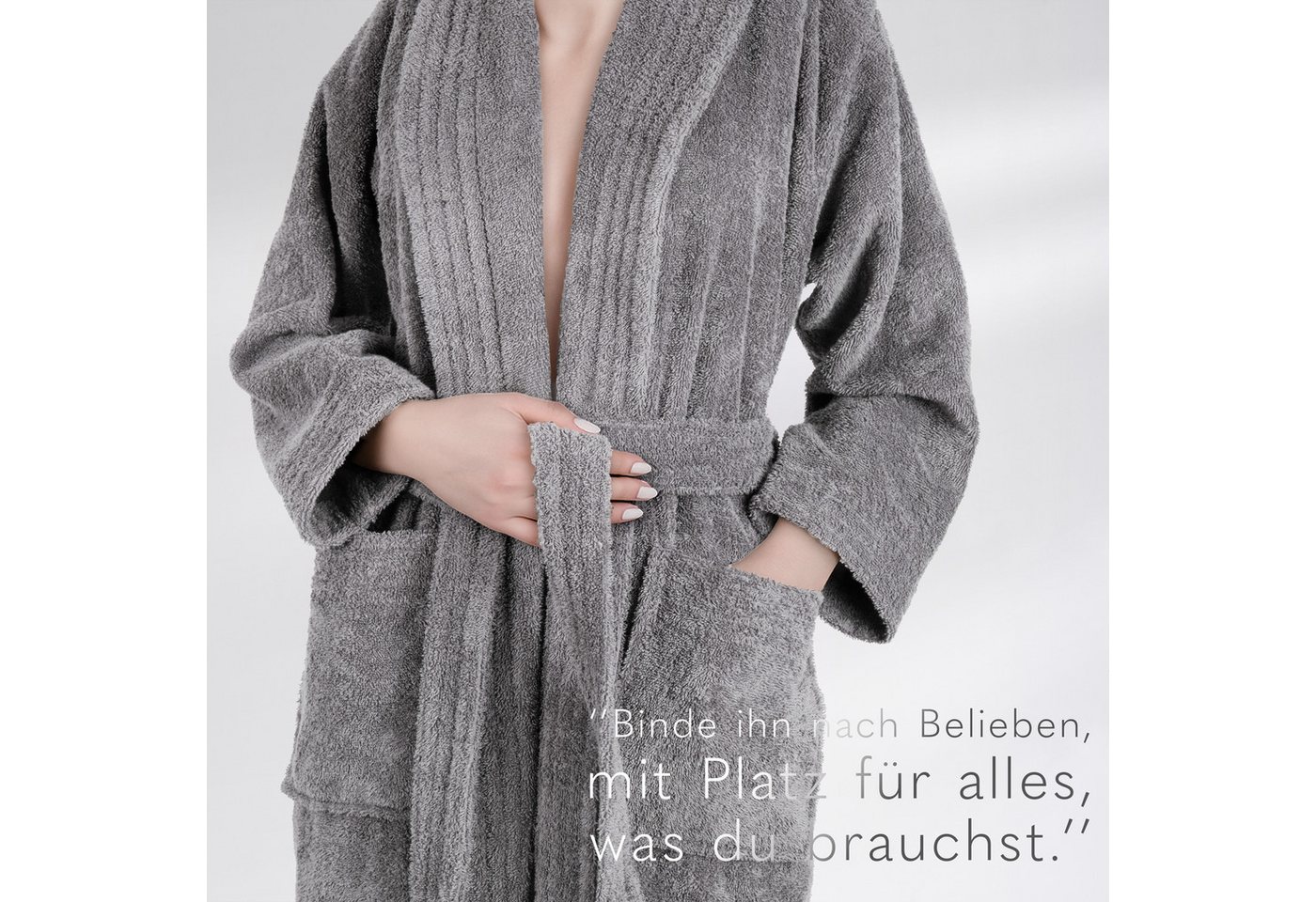 HAMMETEX Damenbademantel Ren, 100% Baumwolle, Langform, Baumwolle, Schalkragen, Gürtel, 380 g/m² Frottee Bademantel mit Taschen – Saugfähig & Weich – Bild 4 von 5