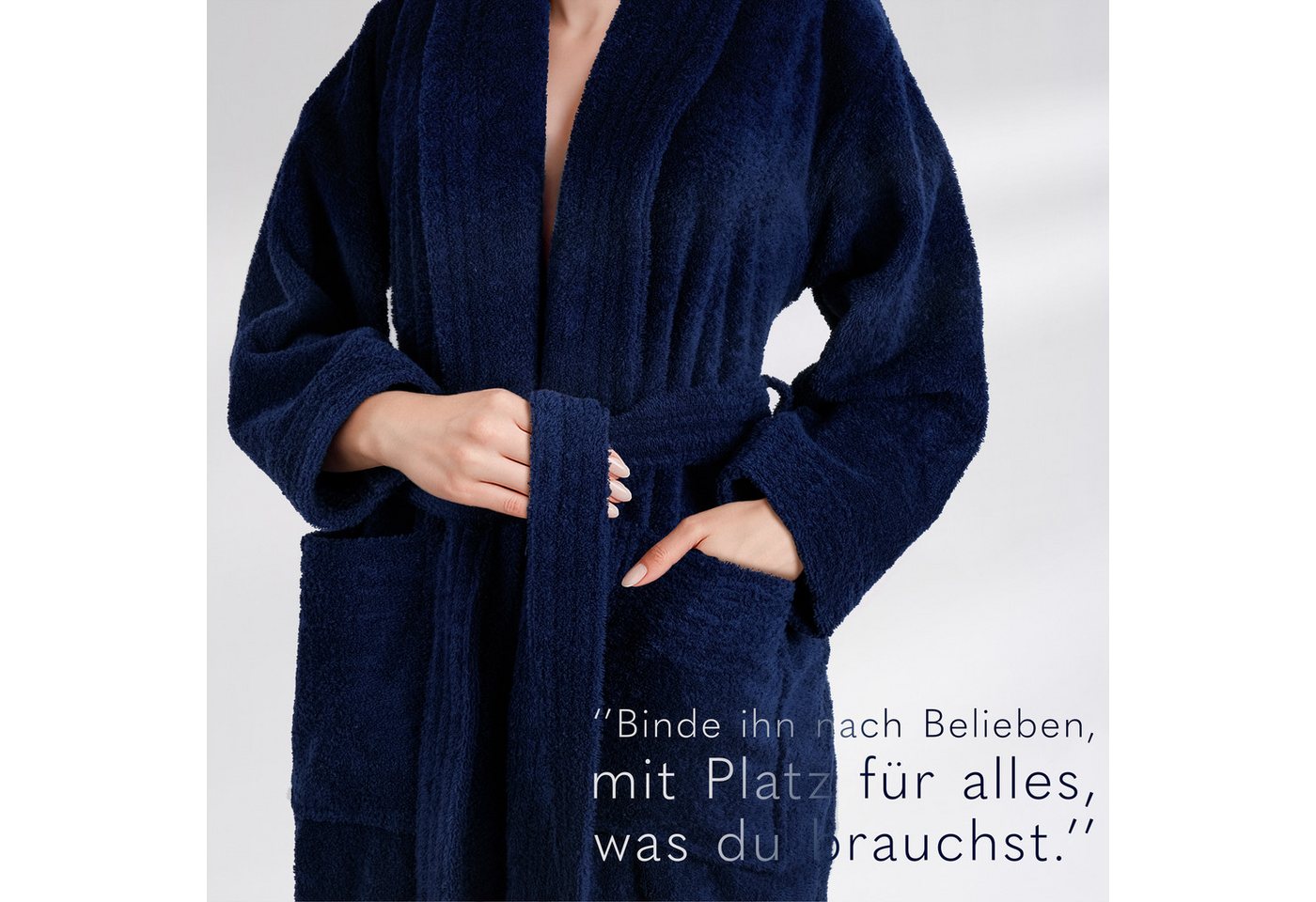 HAMMETEX Damenbademantel Ren, 100% Baumwolle, Langform, Baumwolle, Schalkragen, Gürtel, 380 g/m² Frottee Bademantel mit Taschen – Saugfähig & Weich – Bild 4 von 5