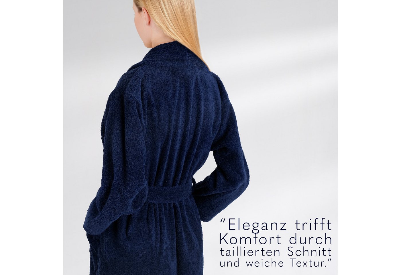 HAMMETEX Damenbademantel Ren, 100% Baumwolle, Langform, Baumwolle, Schalkragen, Gürtel, 380 g/m² Frottee Bademantel mit Taschen – Saugfähig & Weich – Bild 3 von 5