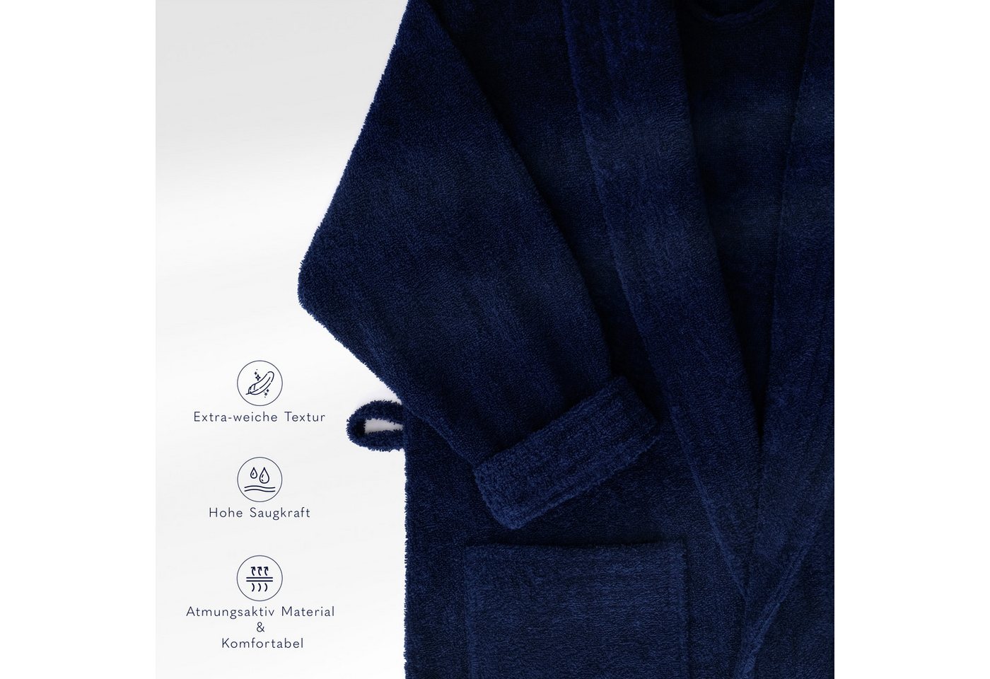HAMMETEX Damenbademantel Ren, 100% Baumwolle, Langform, Baumwolle, Schalkragen, Gürtel, 380 g/m² Frottee Bademantel mit Taschen – Saugfähig & Weich – Bild 5 von 5
