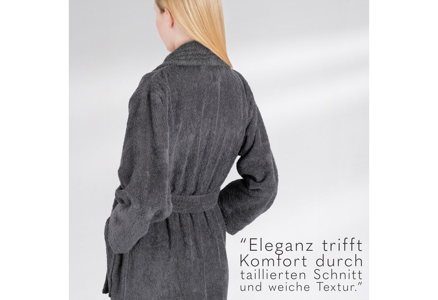 HAMMETEX Damenbademantel Ren, 100% Baumwolle, Langform, Baumwolle, Schalkragen, Gürtel, 380 g/m² Frottee Bademantel mit Taschen – Saugfähig & Weich – Bild 3 von 5