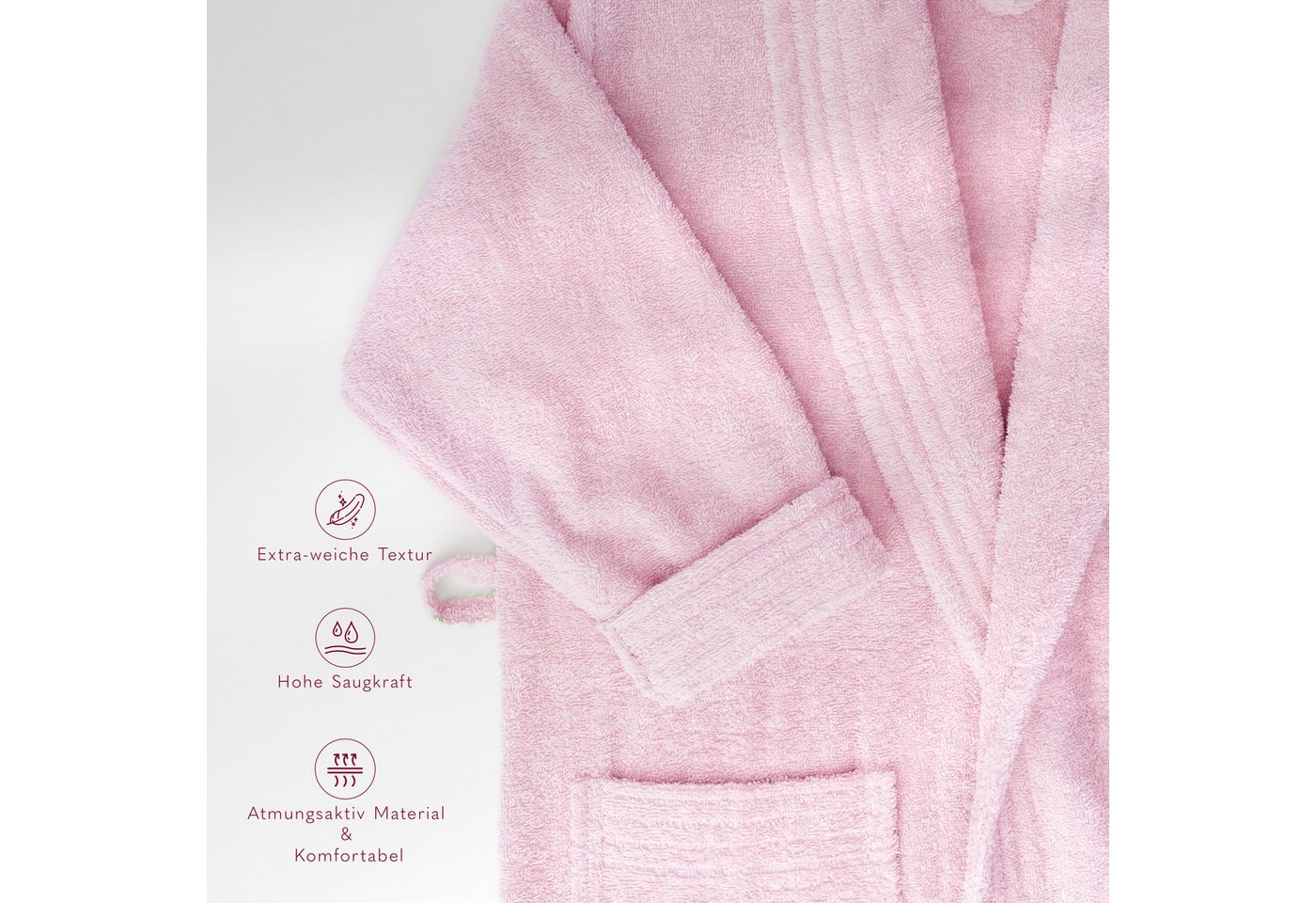 HAMMETEX Damenbademantel Ren, 100% Baumwolle, Langform, Baumwolle, Schalkragen, Gürtel, 380 g/m² Frottee Bademantel mit Taschen – Saugfähig & Weich – Bild 5 von 5