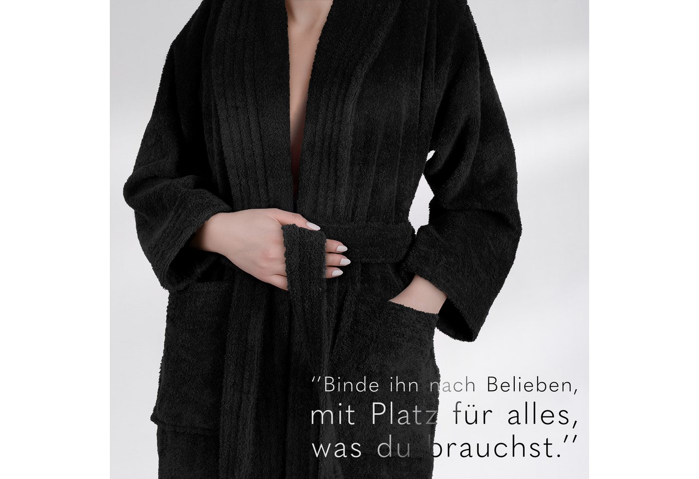 HAMMETEX Damenbademantel Ren, 100% Baumwolle, Langform, Baumwolle, Schalkragen, Gürtel, 380 g/m² Frottee Bademantel mit Taschen – Saugfähig & Weich – Bild 4 von 5