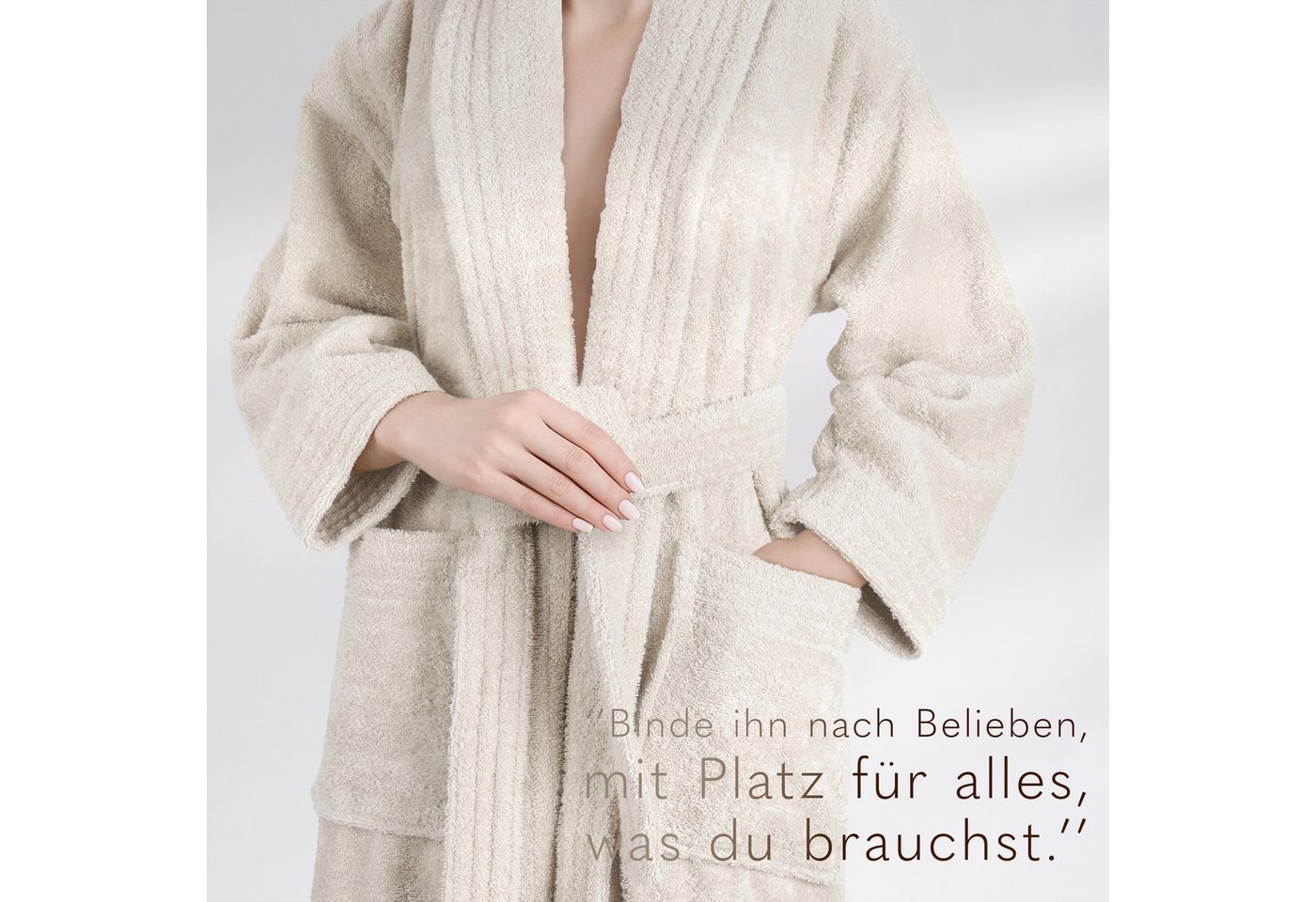 HAMMETEX Damenbademantel Ren, 100% Baumwolle, Langform, Baumwolle, Schalkragen, Gürtel, 380 g/m² Frottee Bademantel mit Taschen – Saugfähig & Weich – Bild 4 von 5