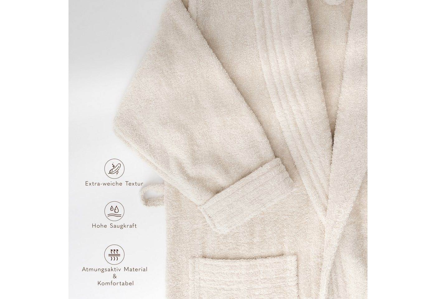 HAMMETEX Damenbademantel Ren, 100% Baumwolle, Langform, Baumwolle, Schalkragen, Gürtel, 380 g/m² Frottee Bademantel mit Taschen – Saugfähig & Weich – Bild 5 von 5