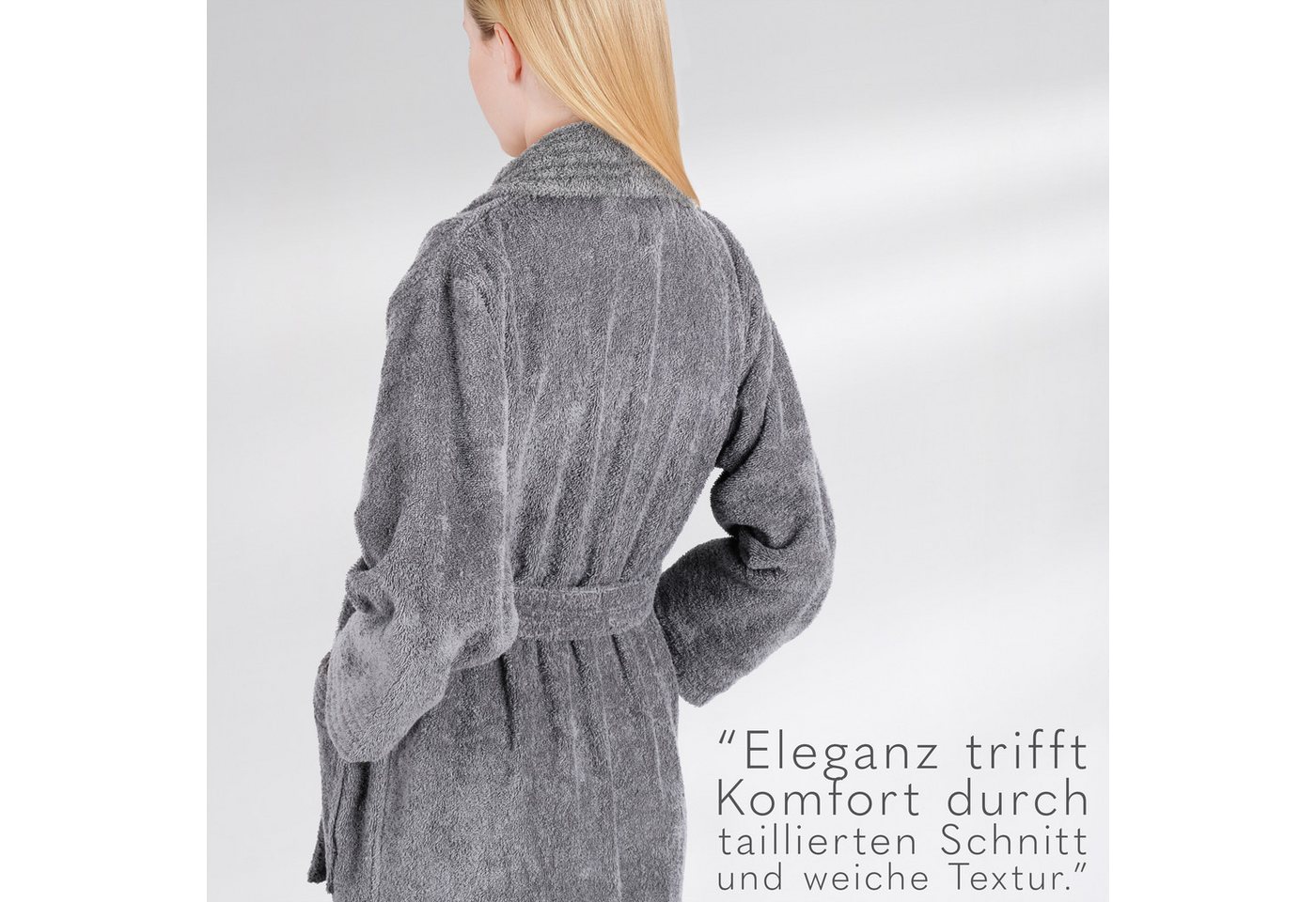 HAMMETEX Damenbademantel Ren, 100% Baumwolle, Langform, Baumwolle, Schalkragen, Gürtel, 380 g/m² Frottee Bademantel mit Taschen – Saugfähig & Weich – Bild 3 von 5