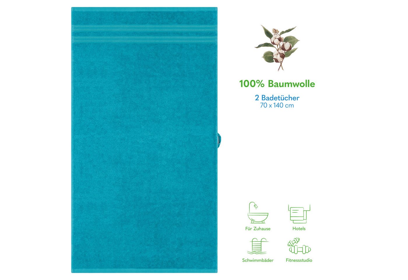 HAMMETEX Duschtuch 2er Set Badetücher 70x140 cm, 100% Baumwolle, Weich & Saugstark, Frottier (Set, 2-St), mit Bordüre, einfarbig, weich – Bild 2 von 5