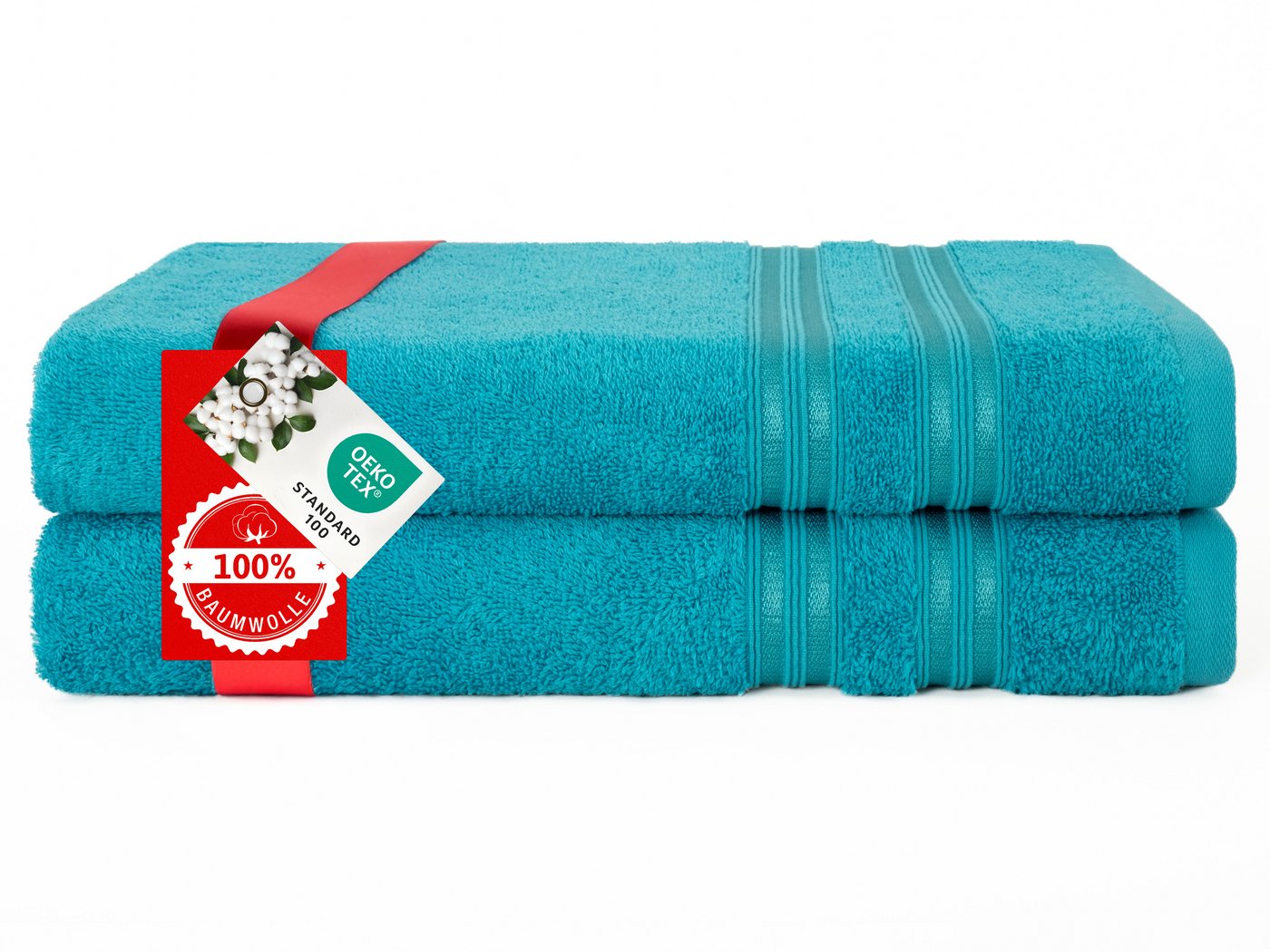 HAMMETEX Duschtuch 2er Set Badetücher 70x140 cm, 100% Baumwolle, Weich & Saugstark, Frottier (Set, 2-St), mit Bordüre, einfarbig, weich – Bild 3 von 5