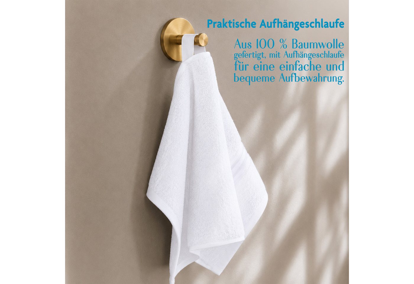 HAMMETEX Gästehandtücher 5er Set, 30x50 cm, weich & saugstark, 100% Baumwolle, Frottier (5-St), mit Bordüre, einfarbig, Schlaufe, 100% Baumwolle Frottee – Bild 4 von 5