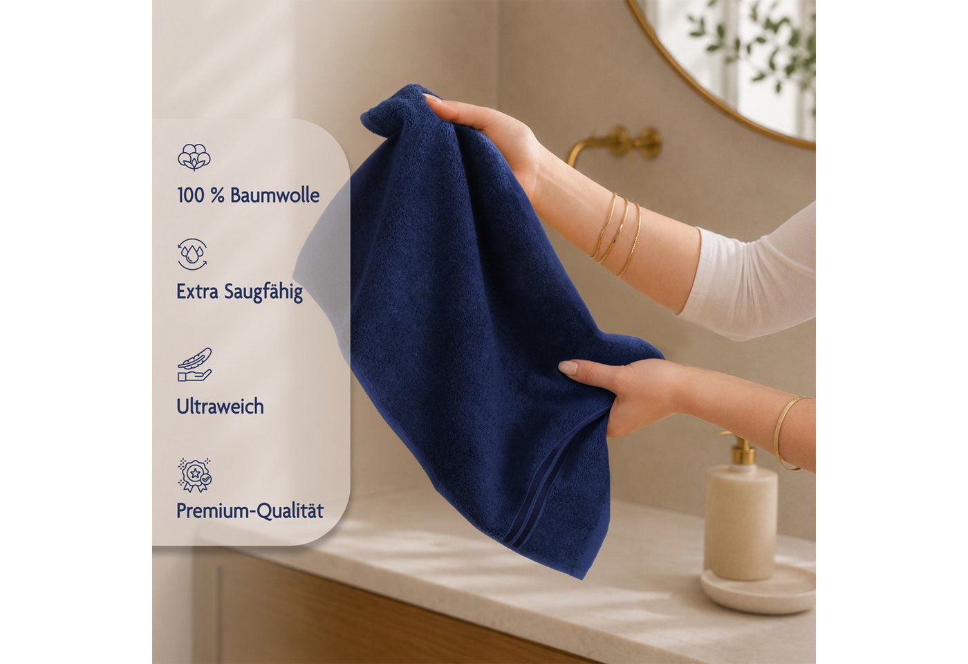 HAMMETEX Gästehandtücher 5er Set, 30x50 cm, weich & saugstark, 100% Baumwolle, Frottier (5-St), mit Bordüre, einfarbig, Schlaufe, 100% Baumwolle Frottee – Bild 5 von 5
