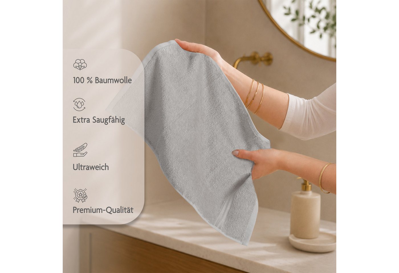 HAMMETEX Gästehandtücher 5er Set, 30x50 cm, weich & saugstark, 100% Baumwolle, Frottier (5-St), mit Bordüre, einfarbig, Schlaufe, 100% Baumwolle Frottee – Bild 5 von 5