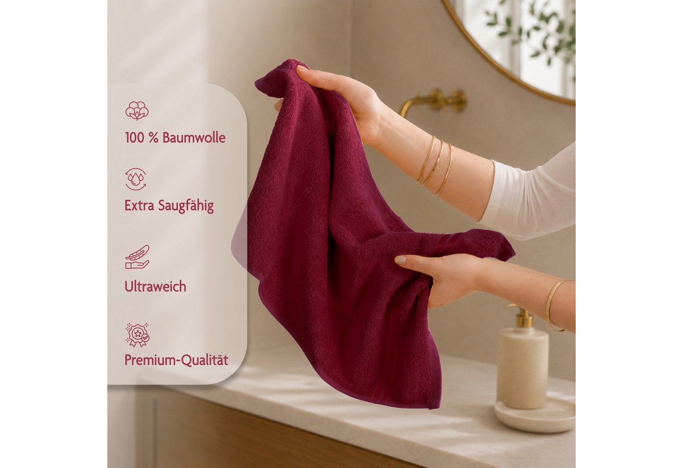 HAMMETEX Gästehandtücher 5er Set, 30x50 cm, weich & saugstark, 100% Baumwolle, Frottier (5-St), mit Bordüre, einfarbig, Schlaufe, 100% Baumwolle Frottee – Bild 5 von 5