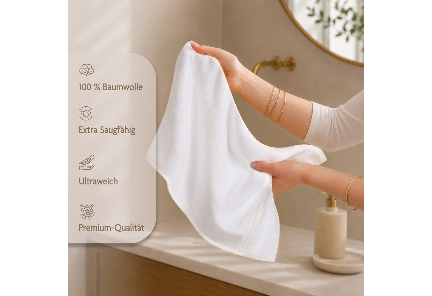 HAMMETEX Gästehandtücher 5er Set, 30x50 cm, weich & saugstark, 100% Baumwolle, Frottier (5-St), mit Bordüre, einfarbig, Schlaufe, 100% Baumwolle Frottee – Bild 5 von 5