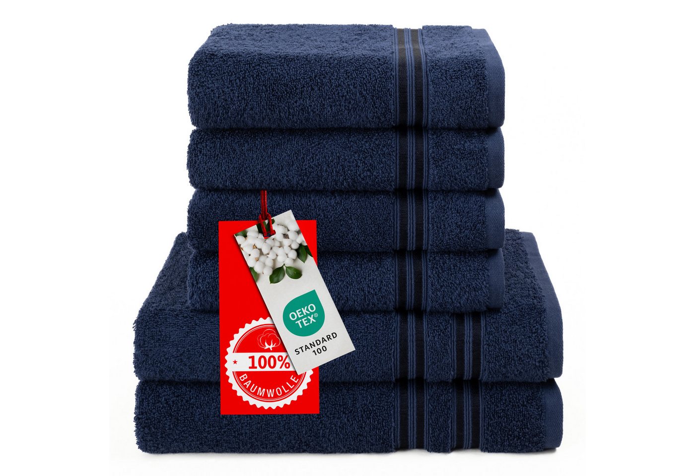 HAMMETEX Handtuch Set 6-teiliges Handtuch Set, 100% Baumwolle, Weich & Saugstark, Frottier (Set, 6-St), mit Bordüre, einfarbig, weich – Bild 3 von 5