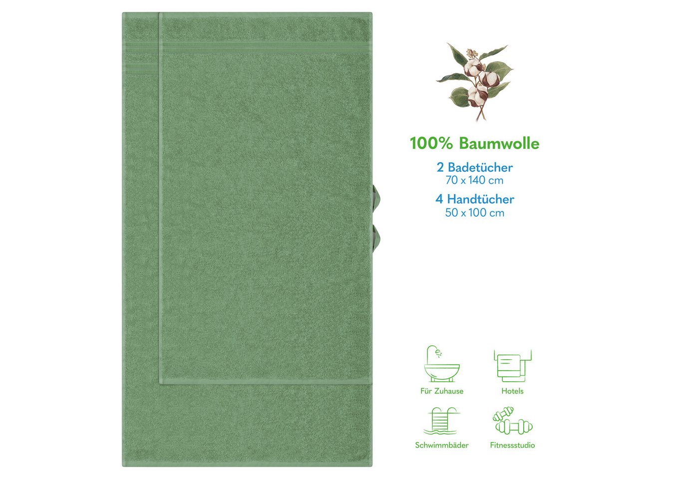 HAMMETEX Handtuch Set 6-teiliges Handtuch Set, 100% Baumwolle, Weich & Saugstark, Frottier (Set, 6-St), mit Bordüre, einfarbig, weich – Bild 2 von 5