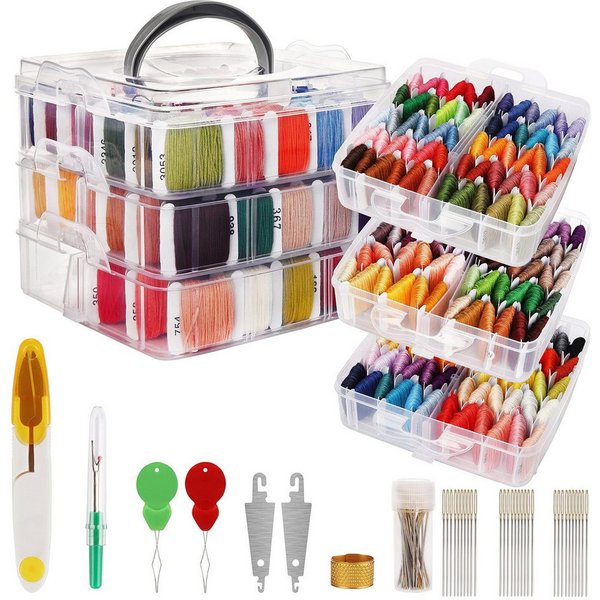 Handi Stitch Stickgarn Set 187tlg mit Box 150 Farben Kreuzstich Bastelgarn