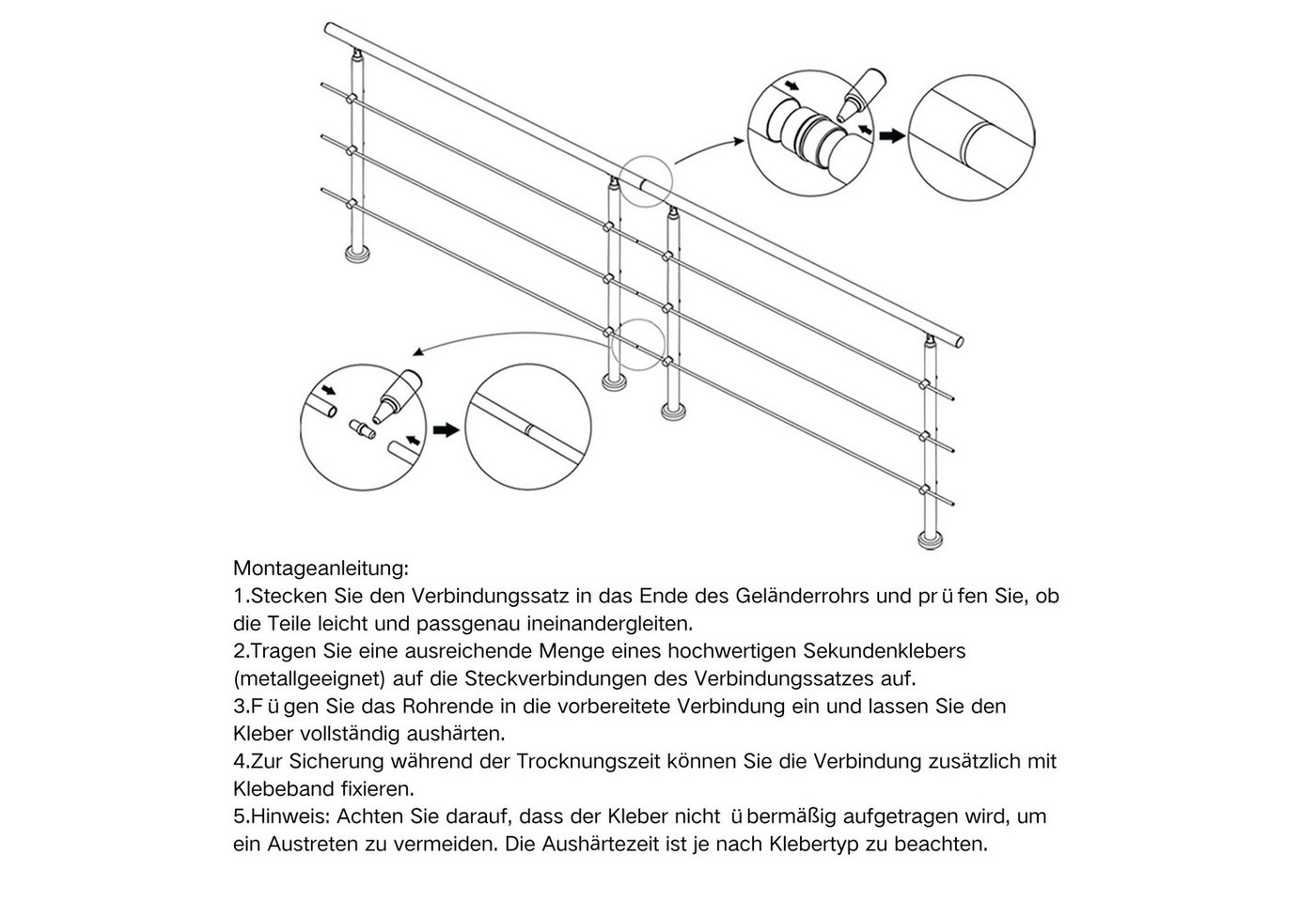 AICA Handlauf AICA Geländerverbinder Set Ø 42,4 mm zur Verbindung mehrerer Geländer, (Packung, 3 St), Edelstahl 304, Set mit geraden und verstellbaren Verbinder – Bild 4 von 4