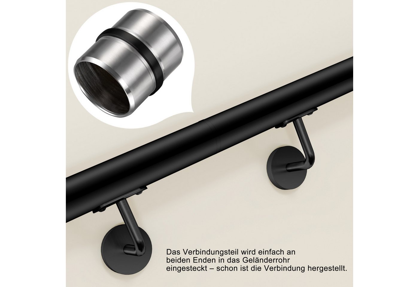 AICA Handlauf AICA Verbinder Edelstahl Ø42,2mm Rohrverbinder Treppenhandlauf, (Packung), 304 Edelstahl, Farbe: Silber/Schwarz, verbindungsstück handlauf – Bild 4 von 5
