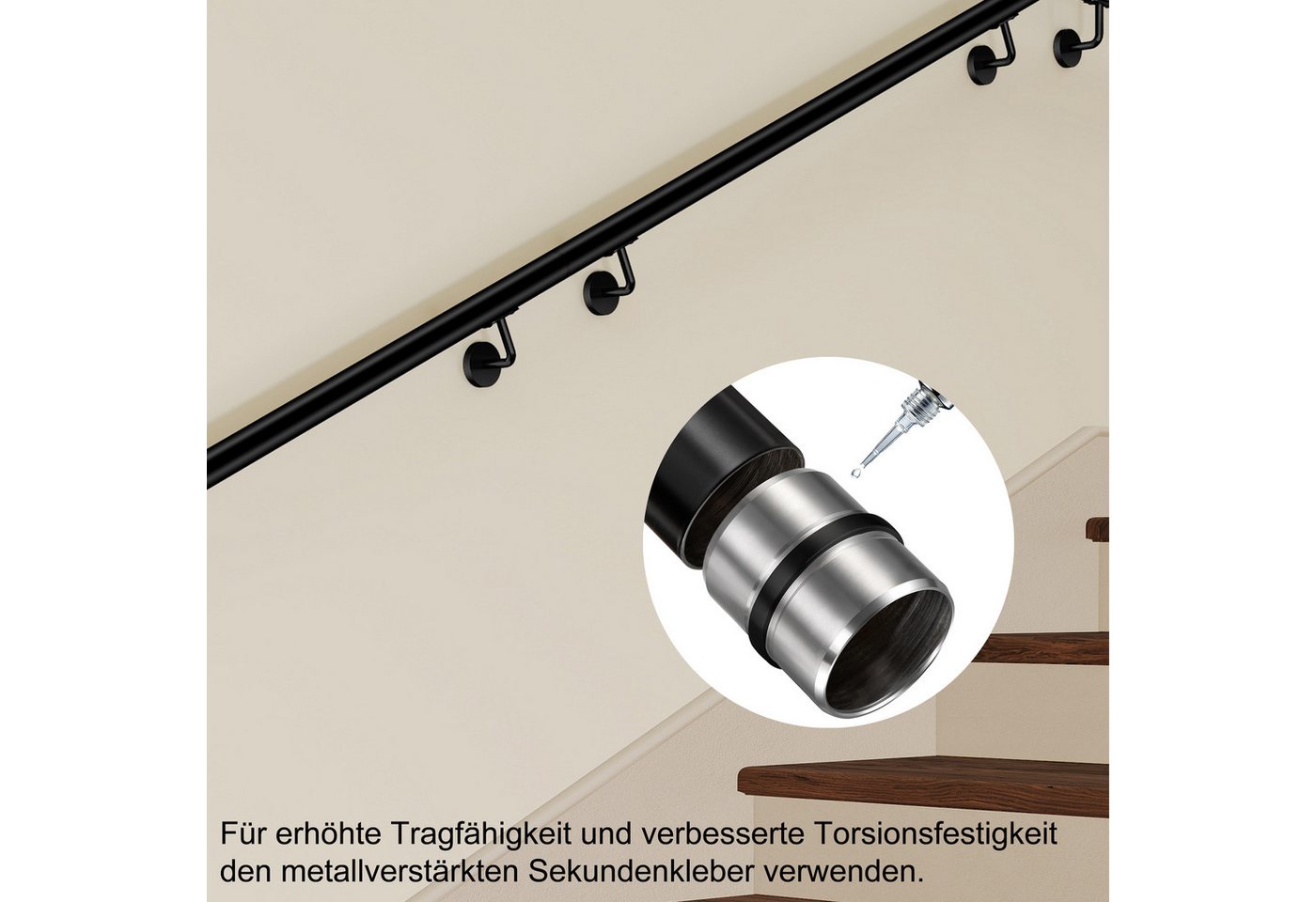 AICA Handlauf AICA Verbinder Edelstahl Ø42,2mm Rohrverbinder Treppenhandlauf, (Packung), 304 Edelstahl, Farbe: Silber/Schwarz, verbindungsstück handlauf – Bild 5 von 5