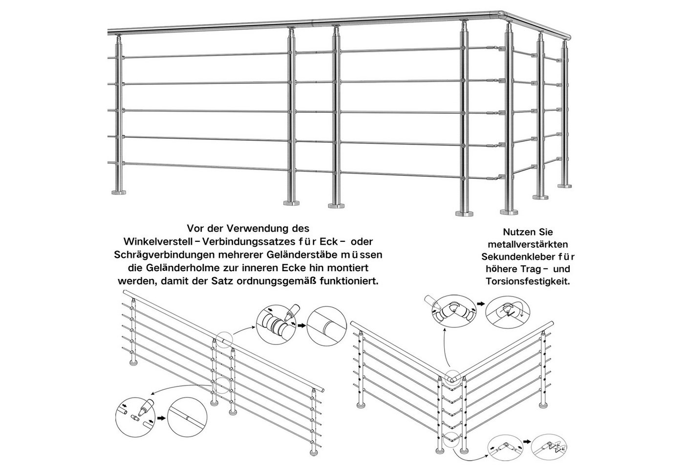 Duschparadies Handlauf DUSCHPARADIES Geländerverbinder Set, Verbindung mehrerer Geländer, (Packung, 5 St), Farben: Silber Verbindungsart: Gerade oder Universell – Bild 3 von 3