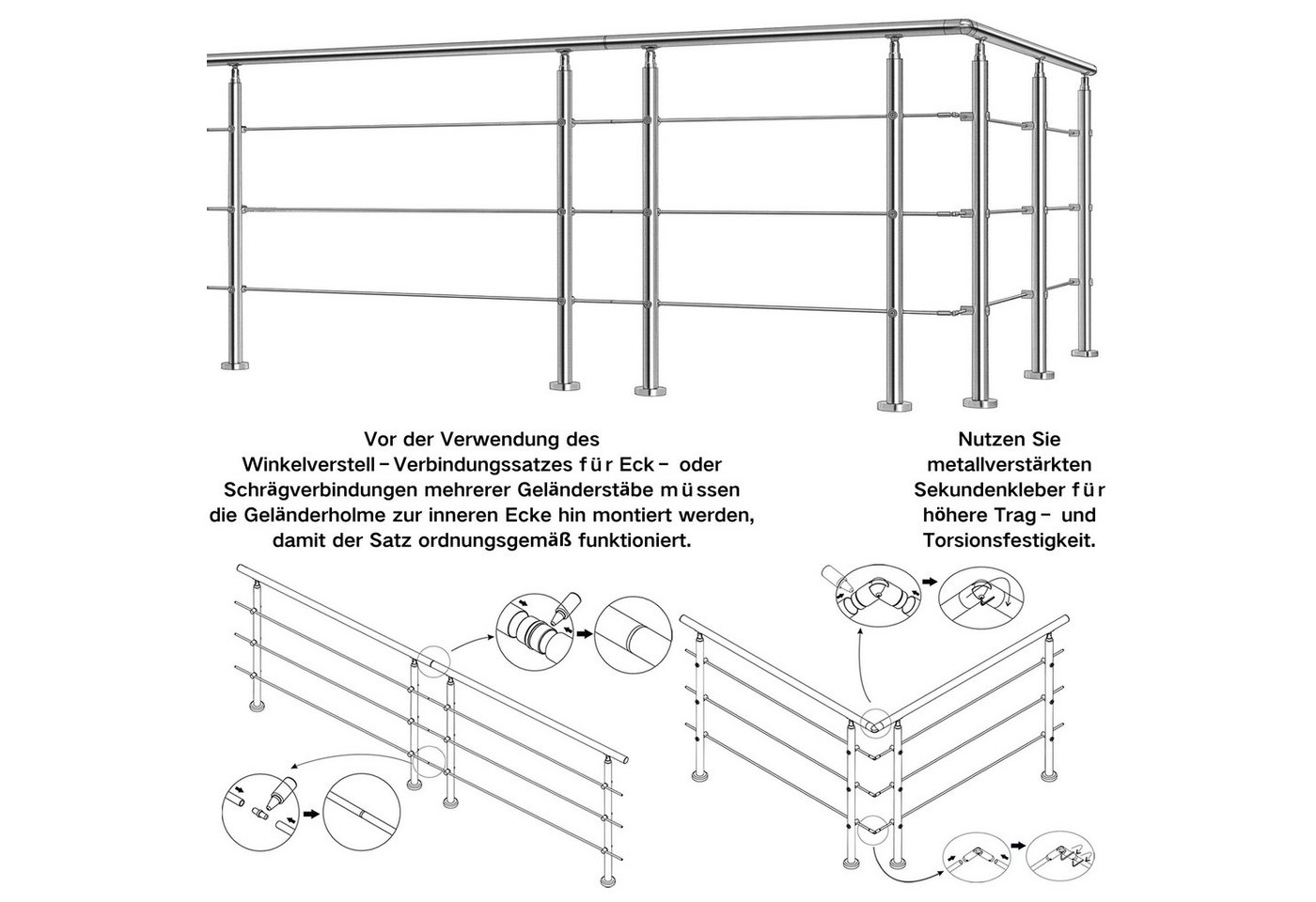 Duschparadies Handlauf DUSCHPARADIES Geländerverbinder Set, Verbindung mehrerer Geländer, (Packung, 3 St), Farben: Silber Verbindungsart: Gerade oder Universell – Bild 3 von 3