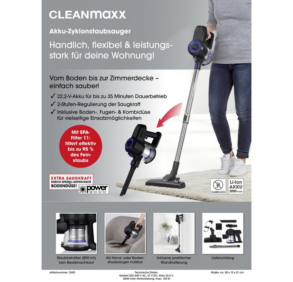 CLEANmaxx Handstaubsauger CleanMaxx 10000008078 Zyklon-Handstaubsauger 22.2 V Beutellos, 120.00 W – Bild 4 von 5