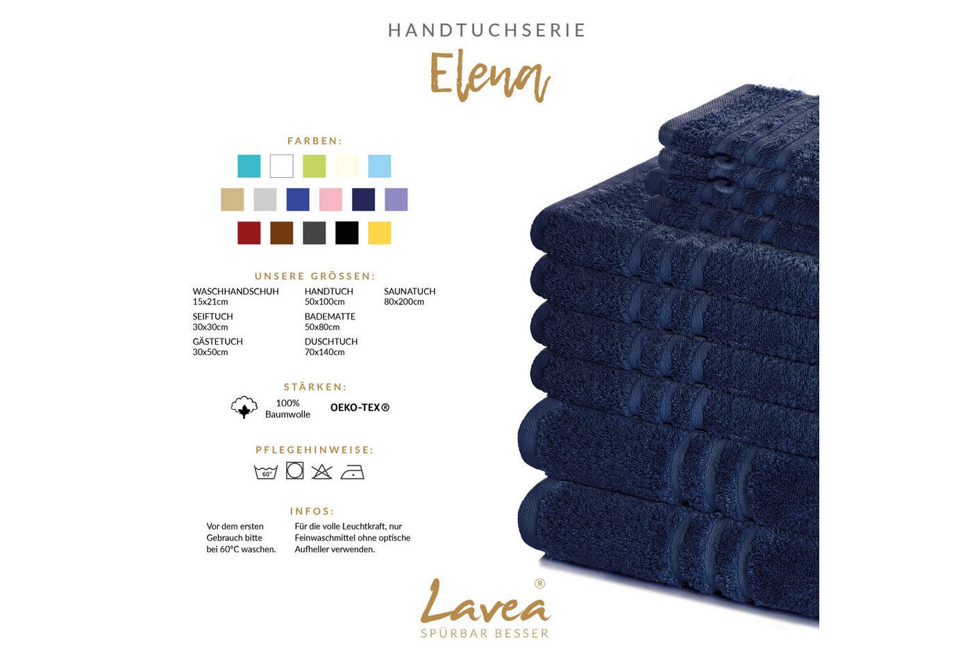Lavea Handtuch Lavea® 4er Set Handtücher 50x100 cm, Elena Frottiererie, 100% Baumwolle (4er Set), 500 g/m² Frottier, weich & saugstark, pflegeleicht – Bild 3 von 5
