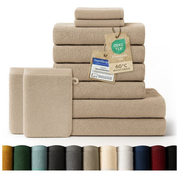 Blumtal Handtuch Set Blumtal 10 Teilig - Handtücher Set 100% Baumwolle, weich und saugstark, Frottee (10er Set, 10-St), 2 Bad 70x140, 4 Hand 50x100, 2 Gäste 30x